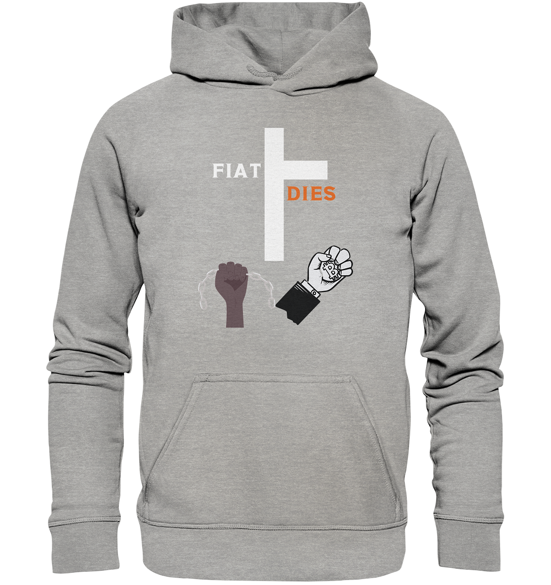 FIAT DIES (Kreuz + gesprengte Ketten & Hand mit Bitcoin) - Basic Unisex Hoodie