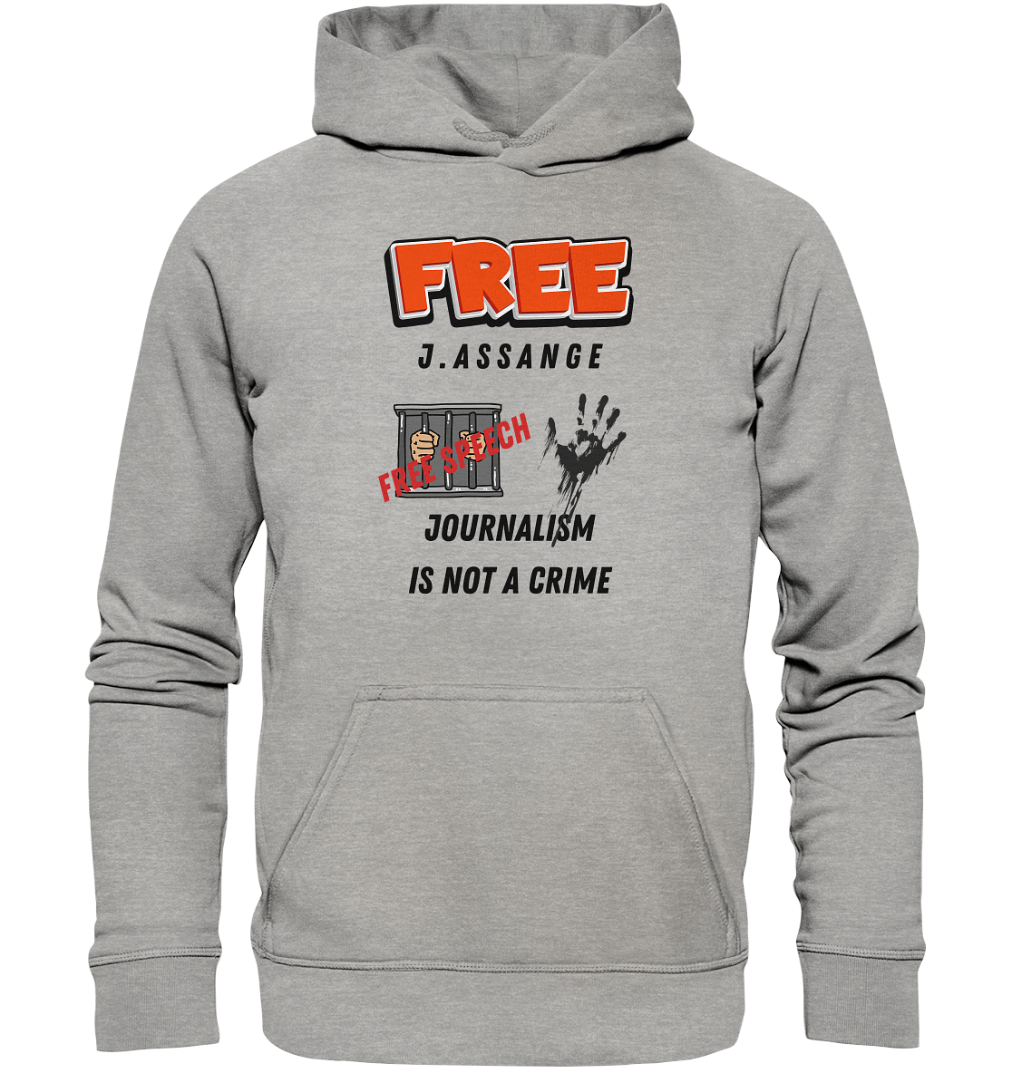 FREE J.ASSANGE - JOURNALISM IS NOT A CRIME, FREE SPEECH (2 GRAFIKEN)  - Basic Unisex Hoodie