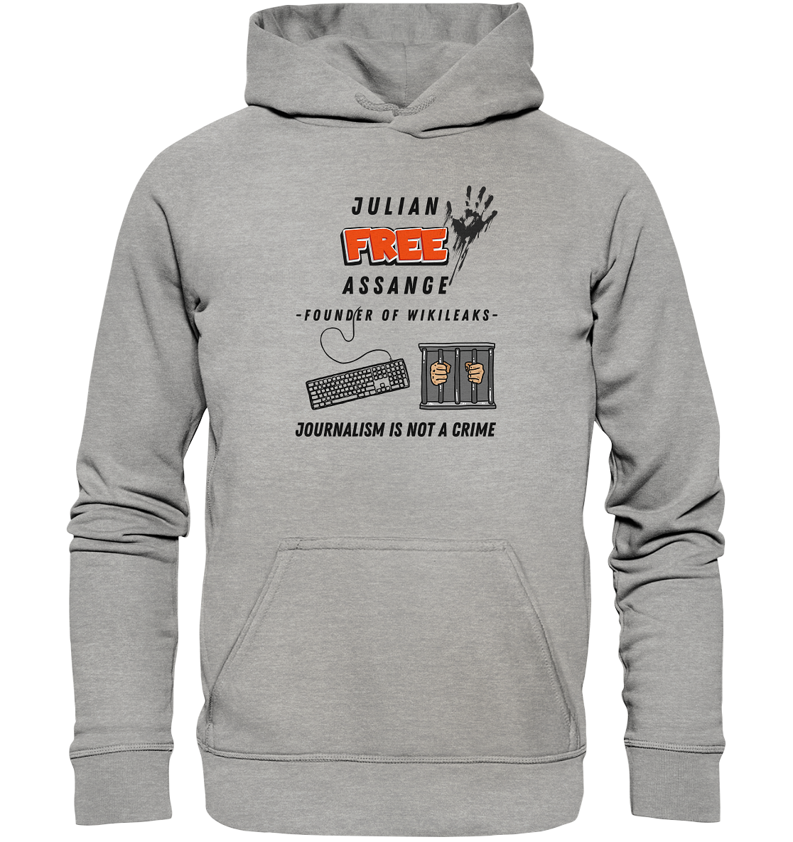 JULIAN FREE ASSANGE - FOUNDER OF WIKILEAKS - JOURNALISM IS NOT A CRIME (GRAFIKEN, Tastatur, Zelle, Hand))  - Basic Unisex Hoodie