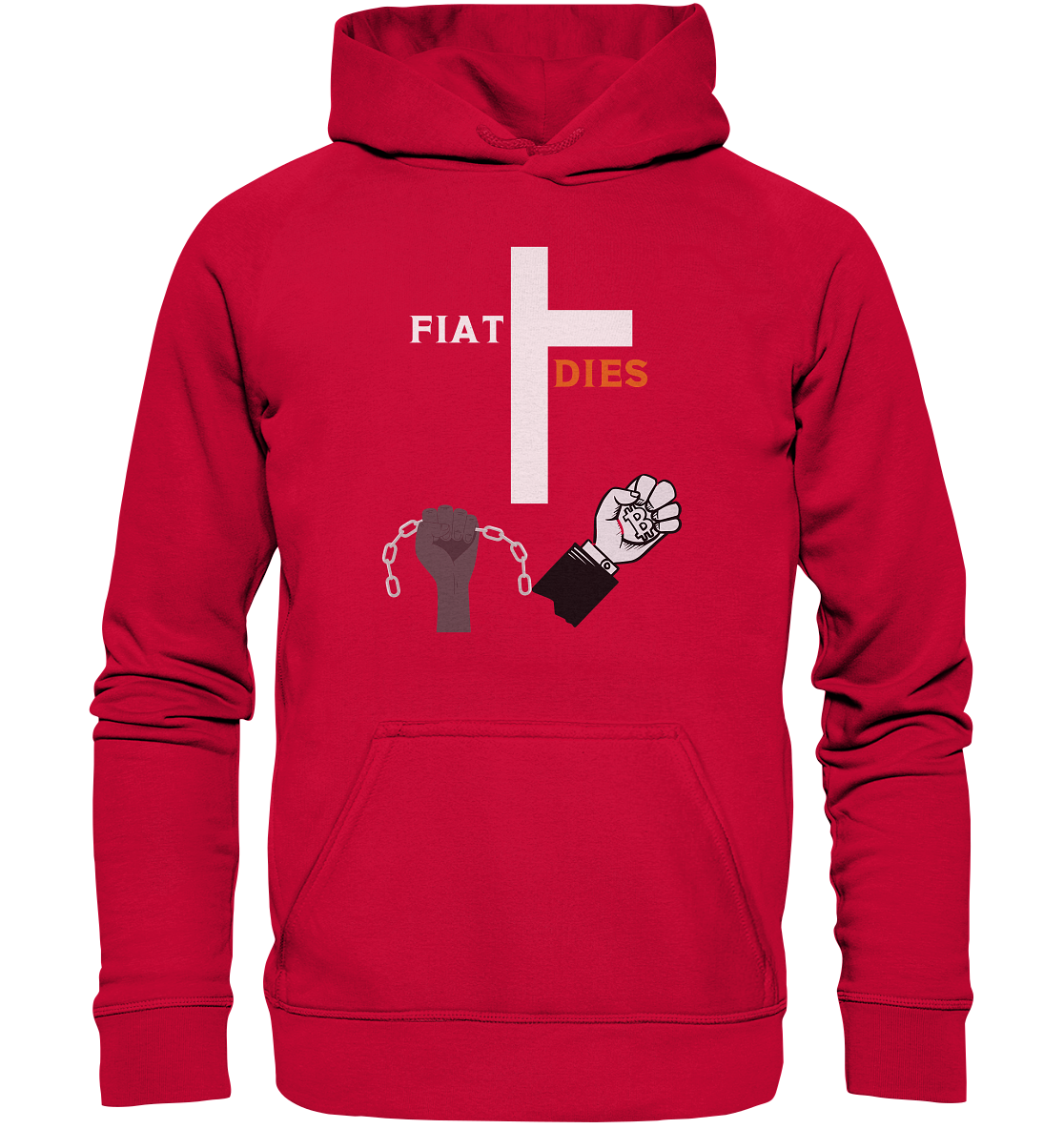 FIAT DIES (Kreuz + gesprengte Ketten & Hand mit Bitcoin) - Basic Unisex Hoodie