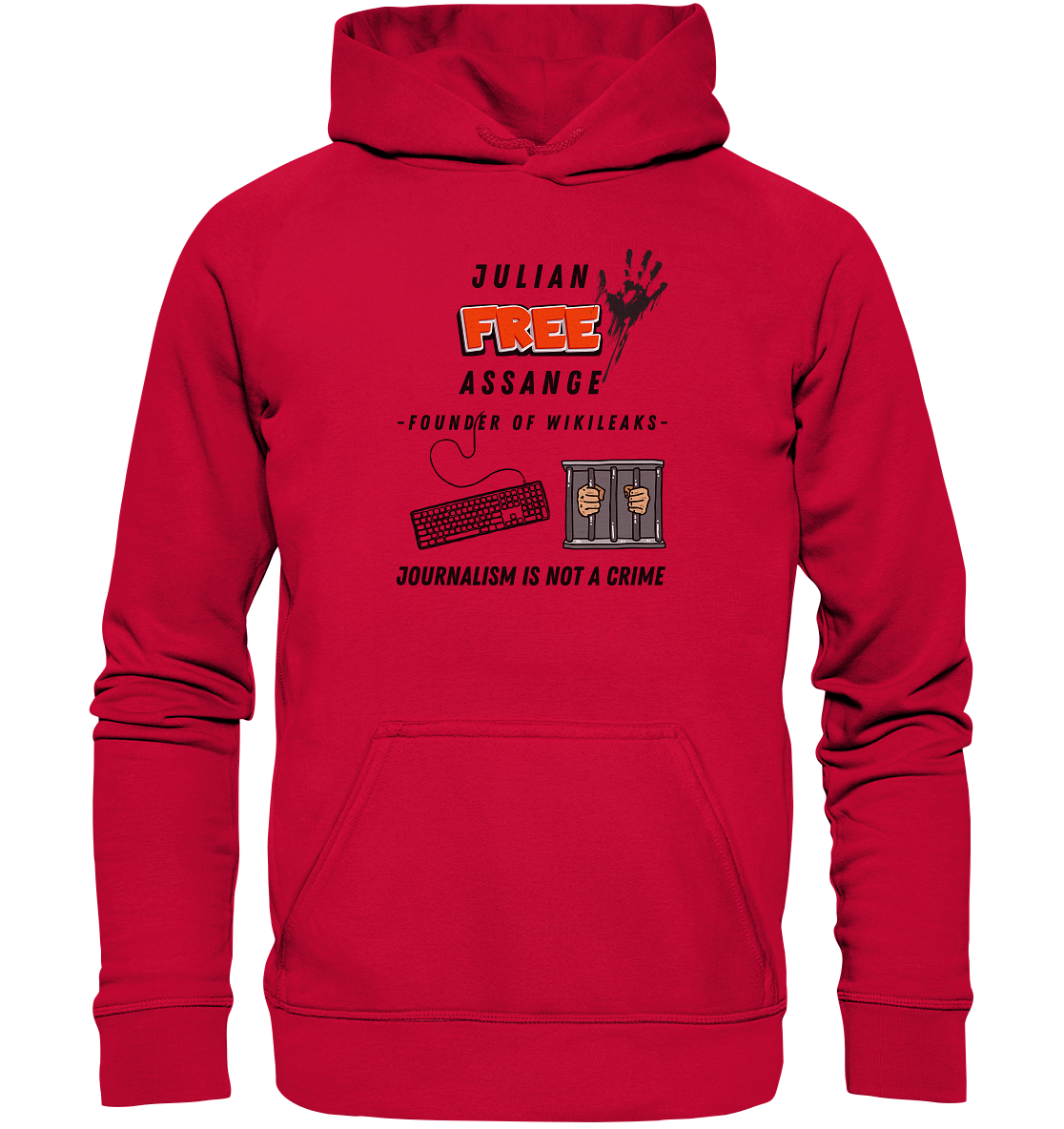 JULIAN FREE ASSANGE - FOUNDER OF WIKILEAKS - JOURNALISM IS NOT A CRIME (GRAFIKEN, Tastatur, Zelle, Hand))  - Basic Unisex Hoodie