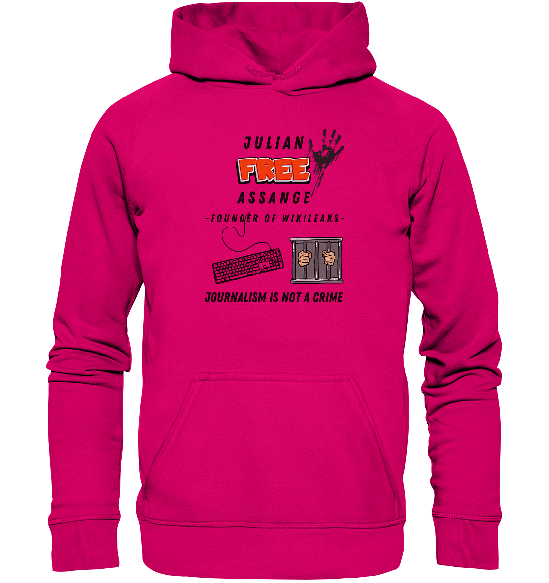 JULIAN FREE ASSANGE - FOUNDER OF WIKILEAKS - JOURNALISM IS NOT A CRIME (GRAFIKEN, Tastatur, Zelle, Hand))  - Basic Unisex Hoodie