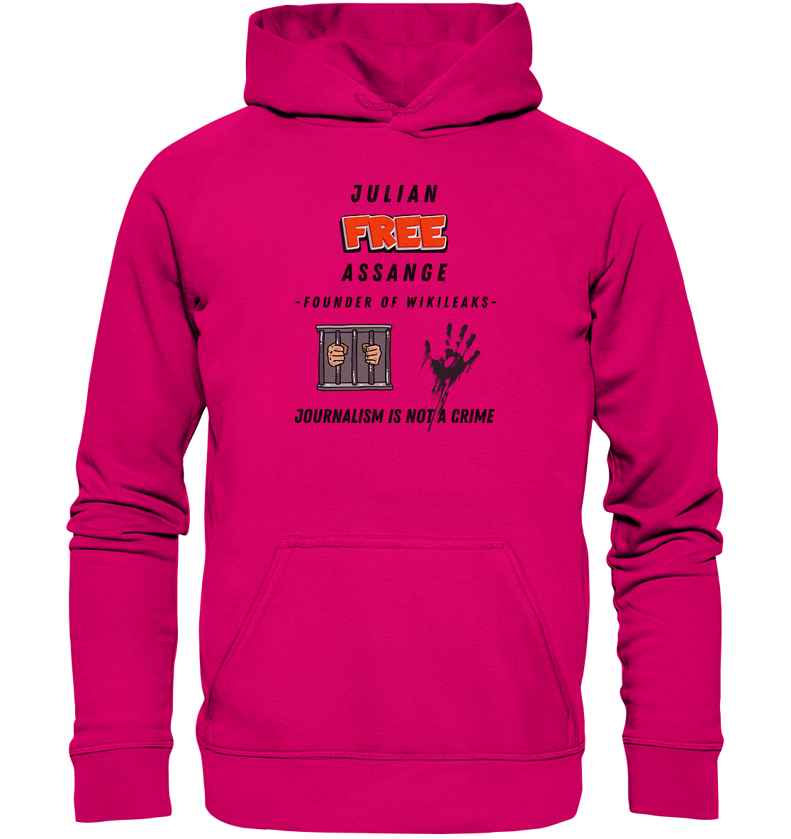 JULIAN FREE ASSANGE (little) - FOUNDER OF WIKILEAKS - JOURNALISM IS NOT A CRIME (2 GRAFIKEN) - Basic Unisex Hoodie