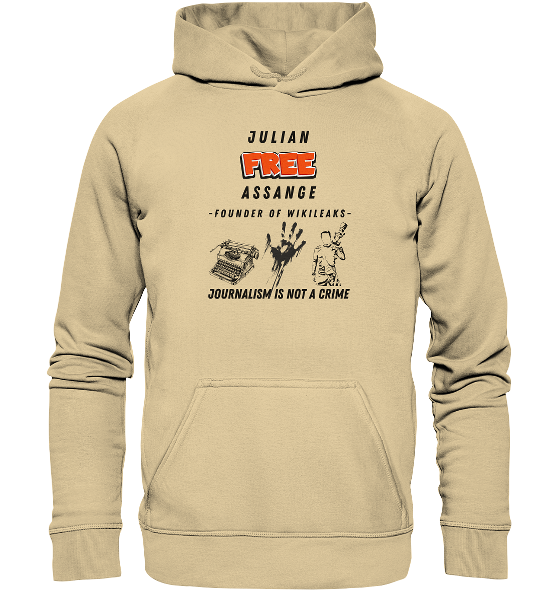 FREE JULIAN ASSANGE - FOUNDER OF WIKILEAKS - JOURNALISM IS NOT A CRIME (3 GRAFIKEN) - Basic Unisex Hoodie