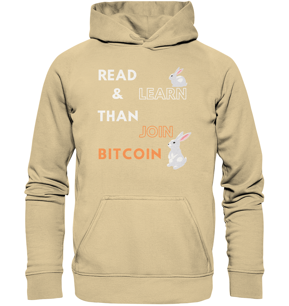 READ & LEARN THAN JOIN BITCOIN - white/orange Bunny Version - Ladies Collection - Basic Unisex Hoodie