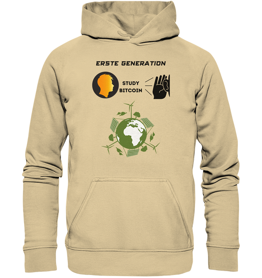 ERSTE (BITCOIN) GENERATION - STUDY BITCOIN (green world Grafik) - LADIES COLLECTION 21% automat. Rabatt bis zum Halving 2024  - Basic Unisex Hoodie