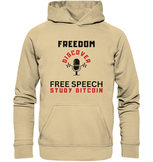 FREEDOM (Mikrofon) DISCOVER FREE SPEECH, STUDY BITCOIN - LADIES COLLECTION 21% automat. Rabatt bis zum Halving 2024  - Basic Unisex Hoodie