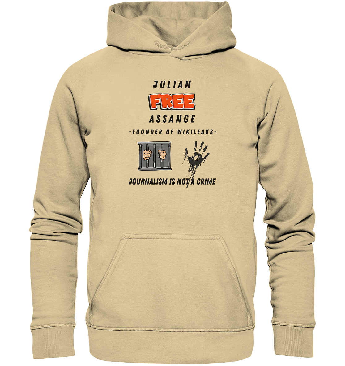 JULIAN FREE ASSANGE (little) - FOUNDER OF WIKILEAKS - JOURNALISM IS NOT A CRIME (2 GRAFIKEN) - Basic Unisex Hoodie