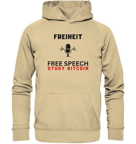 FREIHEIT (Mikrofon) FREE SPEECH, STUDY BITCOIN - LADIES COLLECTION 21% automat. Rabatt bis zum Halving 2024   - Basic Unisex Hoodie