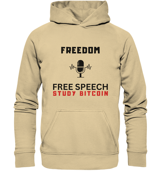 FREEDOM (Mikrofon) FREE SPEECH, STUDY BITCOIN - LADIES COLLECTION 21% automat. Rabatt bis zum Halving 2024 - Basic Unisex Hoodie