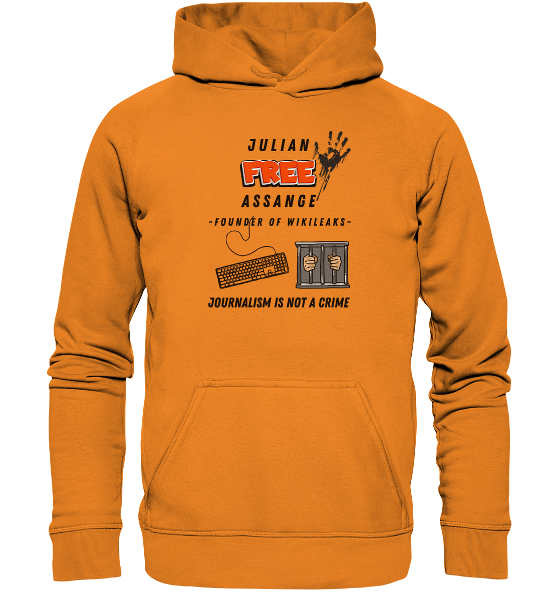 JULIAN FREE ASSANGE - FOUNDER OF WIKILEAKS - JOURNALISM IS NOT A CRIME (GRAFIKEN, Tastatur, Zelle, Hand))  - Basic Unisex Hoodie