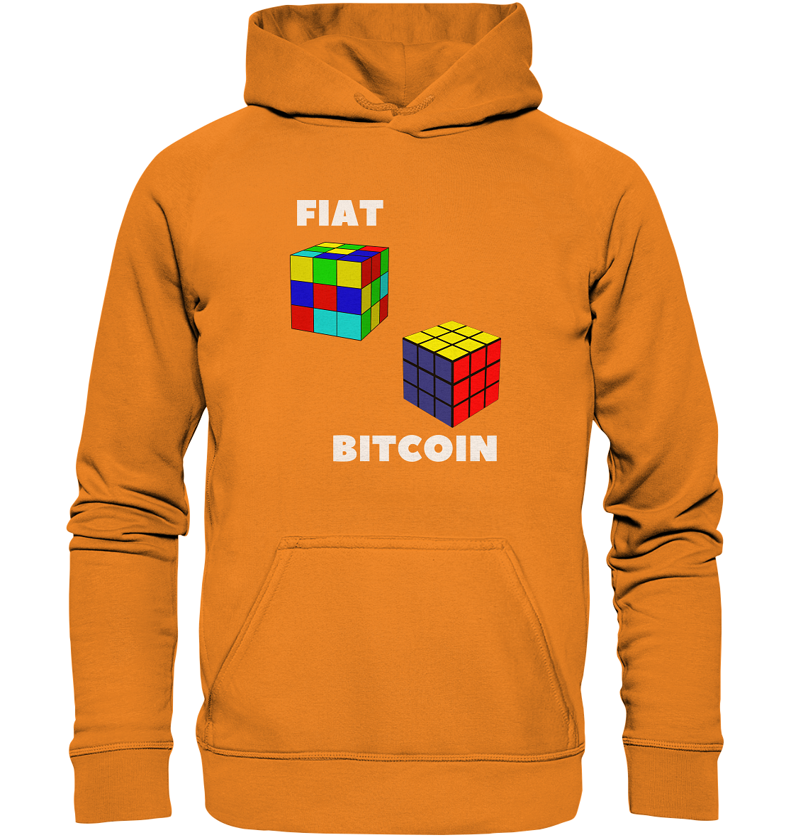 FIAT Cube & BITCOIN Cube - weisse Schrift, gerade (Ladies Collection 21% Rabatt bis zum Halving 2024) - Basic Unisex Hoodie