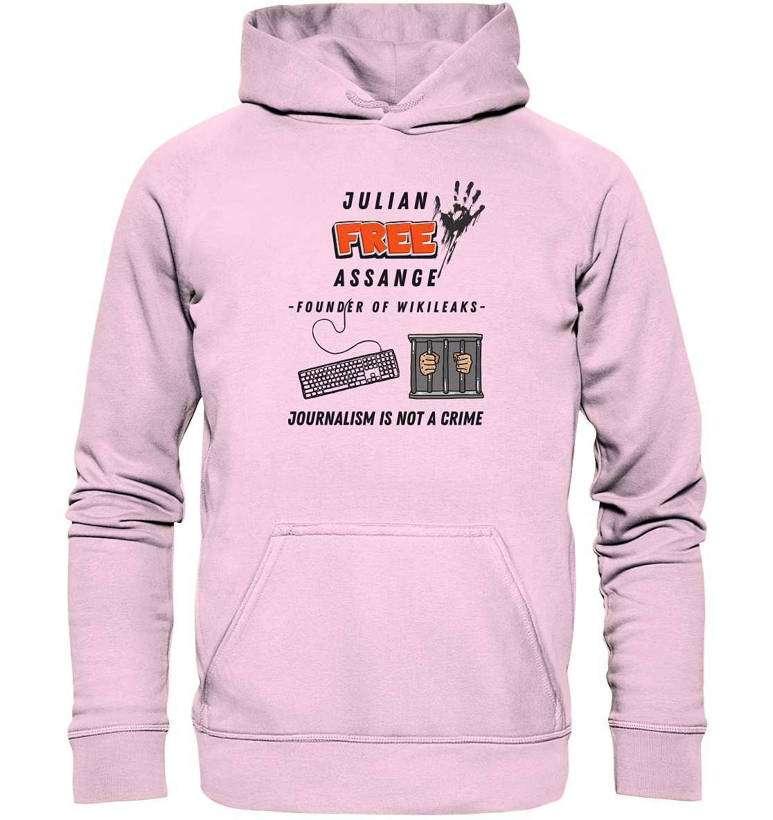 JULIAN FREE ASSANGE - FOUNDER OF WIKILEAKS - JOURNALISM IS NOT A CRIME (GRAFIKEN, Tastatur, Zelle, Hand))  - Basic Unisex Hoodie