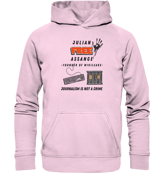 JULIAN FREE ASSANGE - FOUNDER OF WIKILEAKS - JOURNALISM IS NOT A CRIME (GRAFIKEN, Tastatur, Zelle, Hand))  - Basic Unisex Hoodie