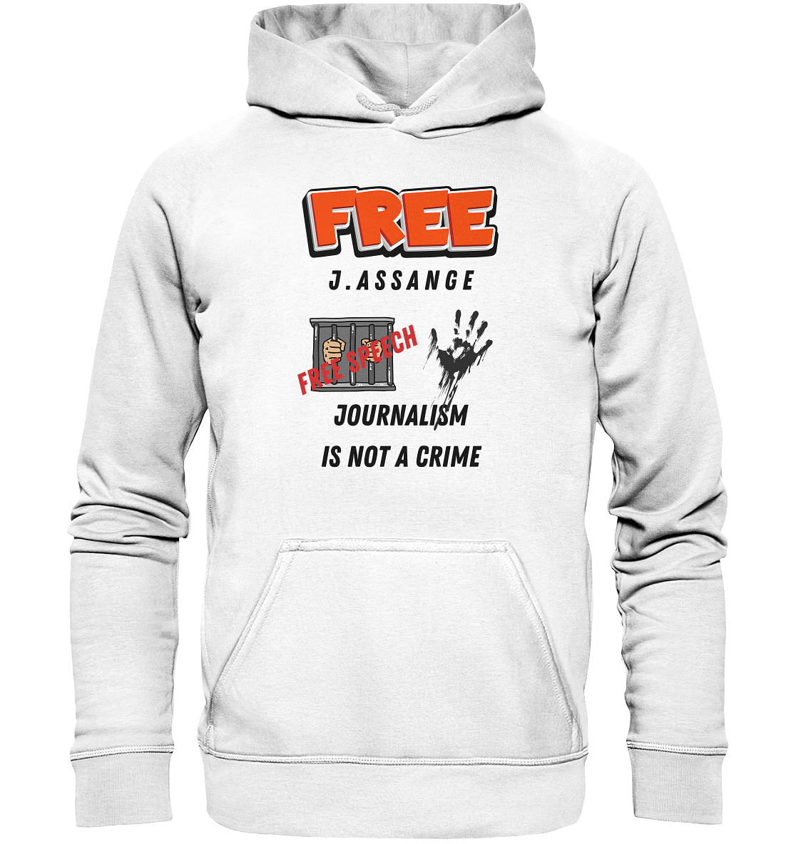 FREE J.ASSANGE - JOURNALISM IS NOT A CRIME, FREE SPEECH (2 GRAFIKEN)  - Basic Unisex Hoodie