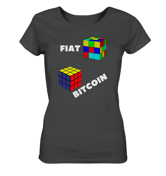 FIAT Cube & BITCOIN Cube - weisse Schrift, schräg (Ladies Collection 21% Rabatt bis zum Halving 2024) - Ladies Organic Basic Shirt