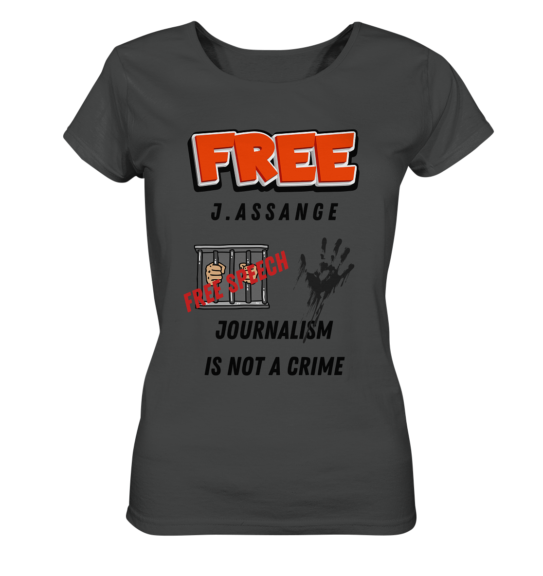 FREE J.ASSANGE - JOURNALISM IS NOT A CRIME # FREE SPEECH (2 GRAFIKEN) - Ladies Collection 21% Rabatt bis zum Halving 2024) - Ladies Organic Basic Shirt