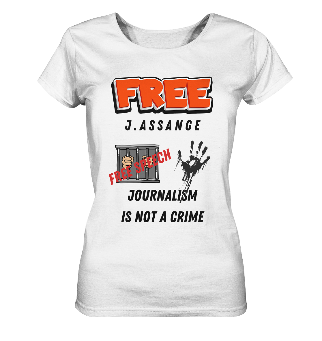 FREE J.ASSANGE - JOURNALISM IS NOT A CRIME # FREE SPEECH (2 GRAFIKEN) - Ladies Collection 21% Rabatt bis zum Halving 2024) - Ladies Organic Basic Shirt