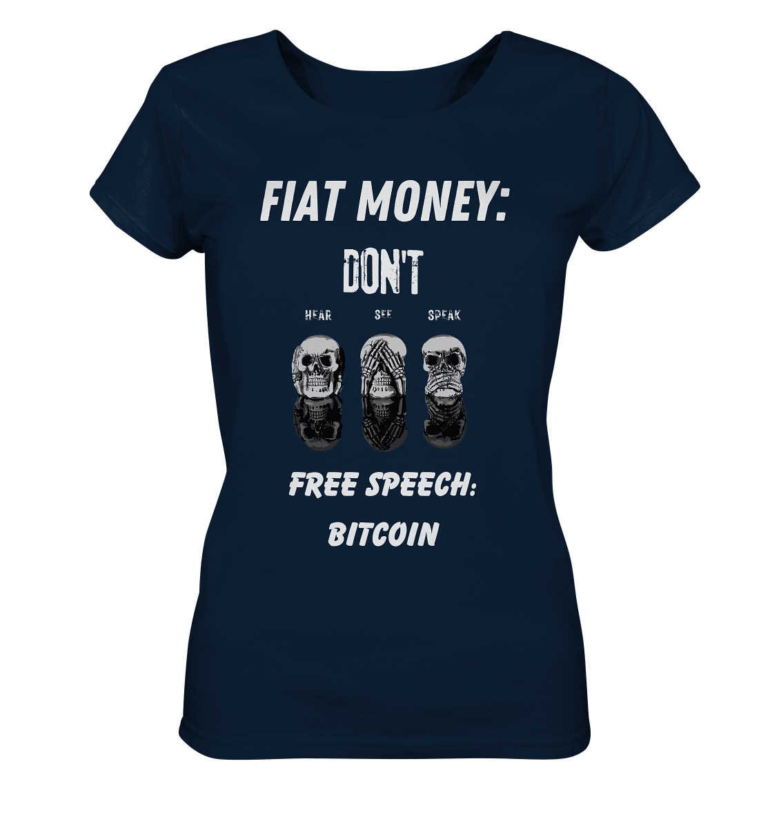 FIAT MONEY: DON´T HEAR, SEE, SPEAK - FREE SPEECH: BITCOIN  (Ladies Collection 21% Rabatt bis zum Halving 2024)  - Ladies Organic Shirt