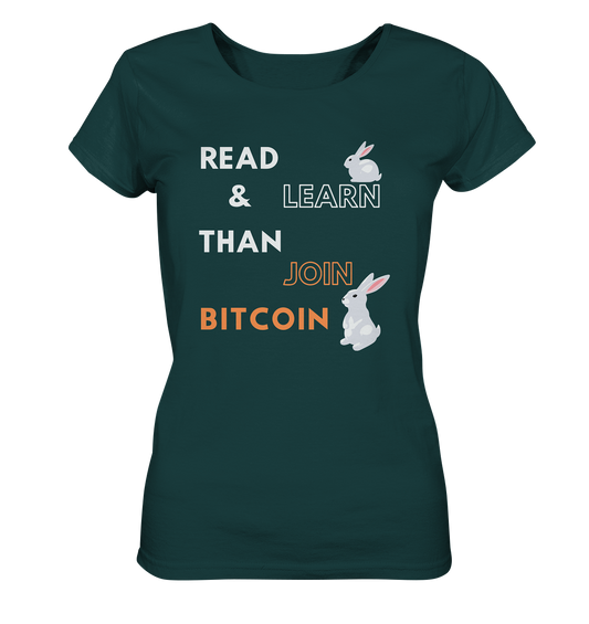 READ & LEARN THAN JOIN BITCOIN - white/orange Bunny Version - Ladies Collection - Ladies Organic Shirt