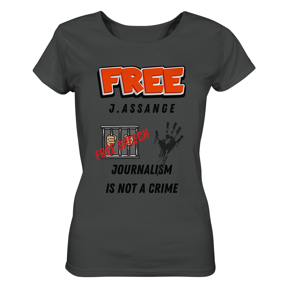 FREE J.ASSANGE - JOURNALISM IS NOT A CRIME # FREE SPEECH (2 GRAFIKEN) - Ladies Collection 21% Rabatt bis zum Halving 2024) - Ladies Organic Shirt