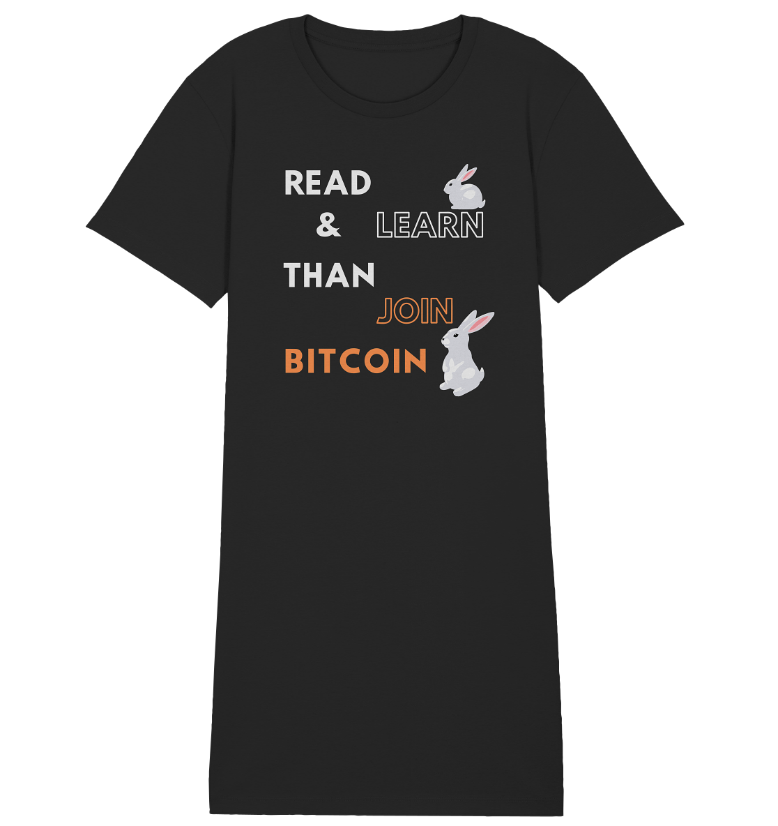 READ & LEARN THAN JOIN BITCOIN - white/orange Bunny Version - Ladies Collection - Ladies Organic Shirt Dress