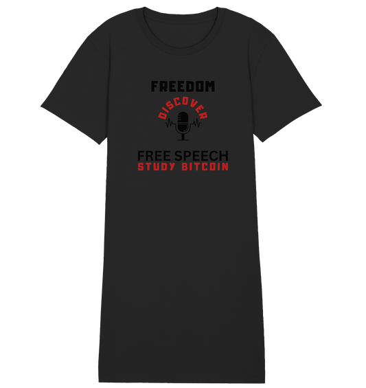 FREEDOM (Mikrofon) DISCOVER FREE SPEECH, STUDY BITCOIN - LADIES COLLECTION 21% automat. Rabatt bis zum Halving 2024  - Ladies Organic Shirt Dress