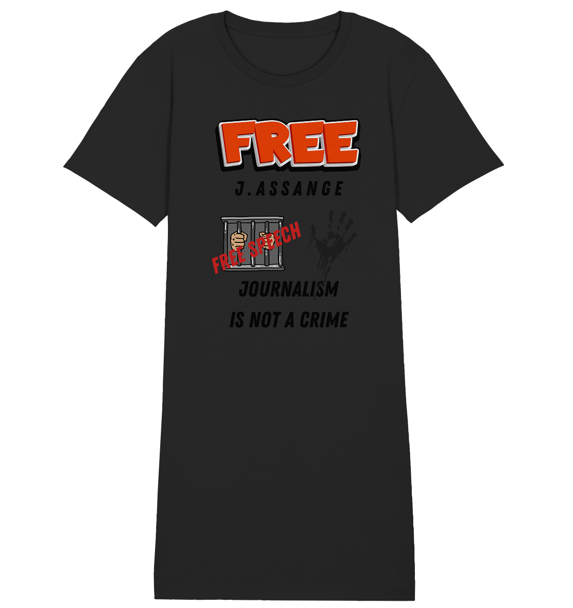 FREE J.ASSANGE - JOURNALISM IS NOT A CRIME # FREE SPEECH (2 GRAFIKEN) - Ladies Collection 21% Rabatt bis zum Halving 2024) - Ladies Organic Shirt Dress