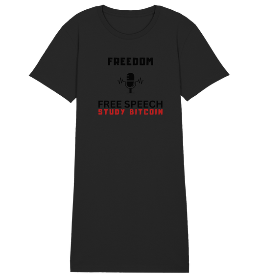 FREEDOM (Mikrofon) FREE SPEECH, STUDY BITCOIN - LADIES COLLECTION 21% automat. Rabatt bis zum Halving 2024 - Ladies Organic Shirt Dress