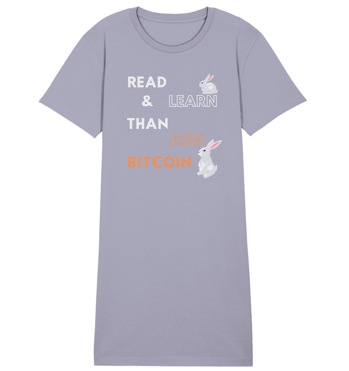 READ & LEARN THAN JOIN BITCOIN - white/orange Bunny Version - Ladies Collection - Ladies Organic Shirt Dress