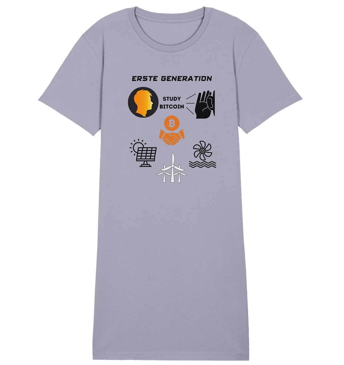 ERSTE (BITCOIN) GENERATION - STUDY BITCOIN (3 grüne Energie Grafiken) - LADIES COLLECTION 21% automat. Rabatt bis zum Halving 2024   - Ladies Organic Shirt Dress