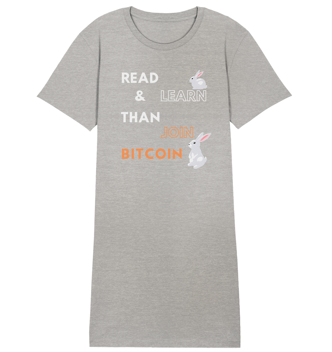 READ & LEARN THAN JOIN BITCOIN - white/orange Bunny Version - Ladies Collection - Ladies Organic Shirt Dress