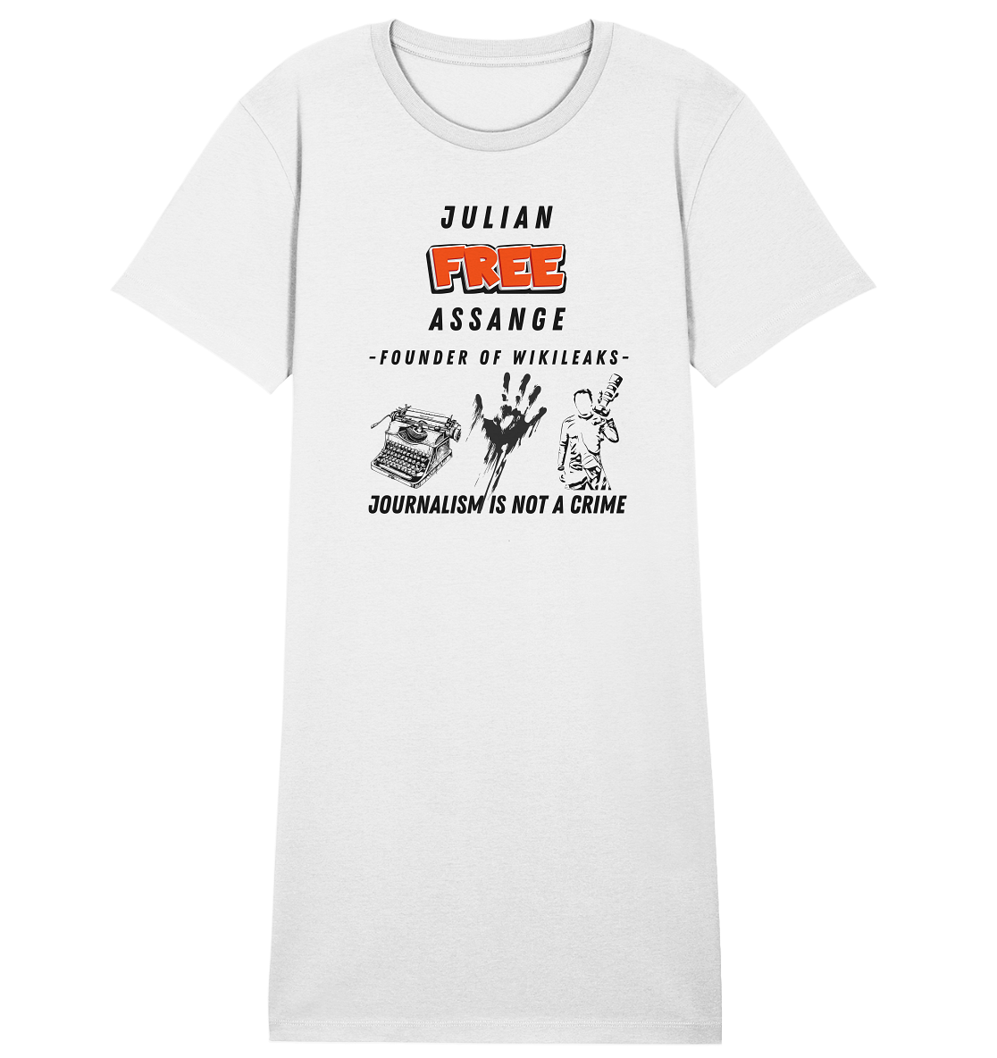 FREE JULIAN ASSANGE - FOUNDER OF WIKILEAKS - JOURNALISM IS NOT A CRIME (3 Grafiken) - Ladies Collection 21% Rabatt bis zum Halving 2024) - Ladies Organic Shirt Dress