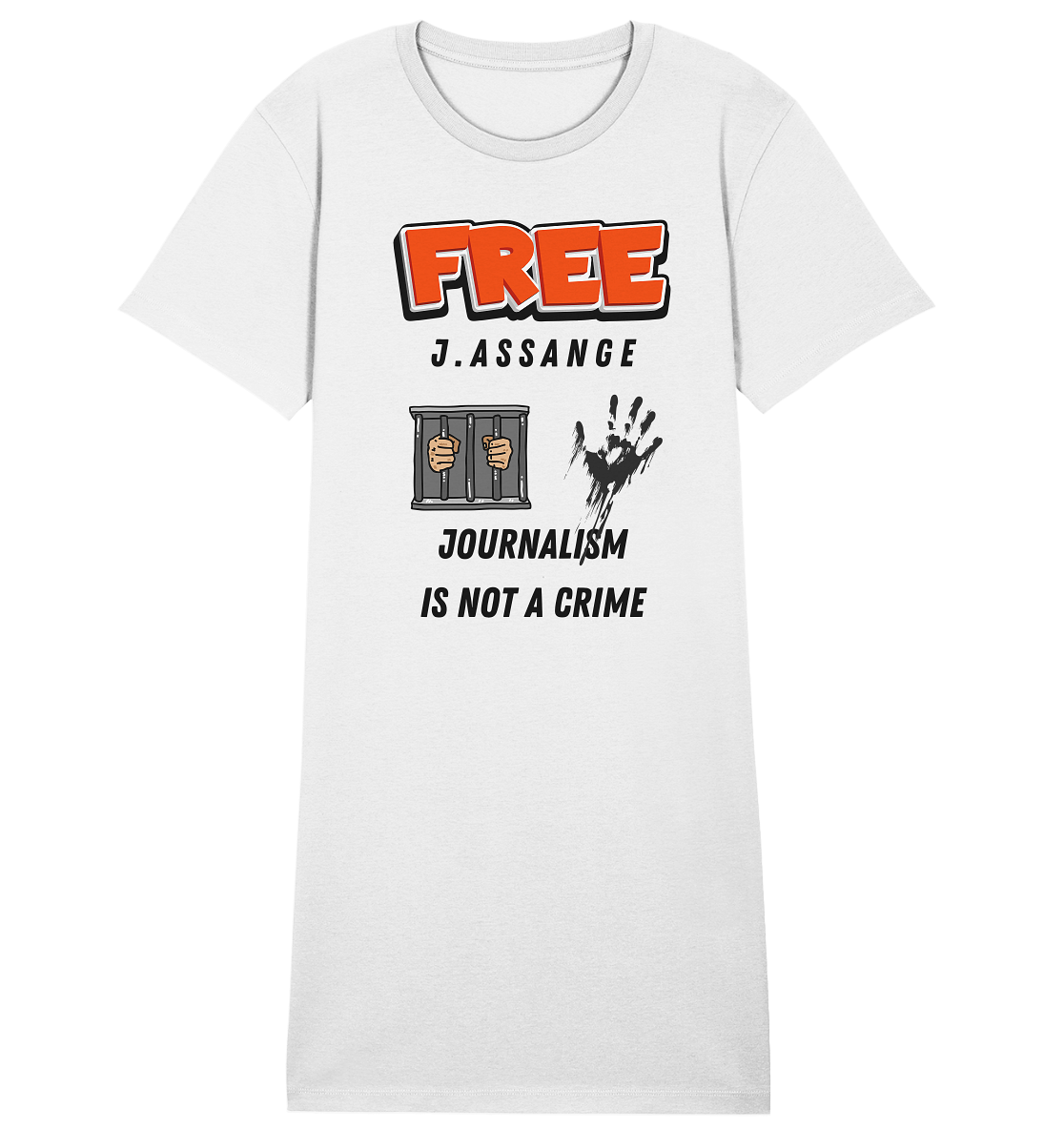 FREE J. ASSANGE - JOURNALISM IS NOT A CRIME (2 Grafiken) - Ladies Collection 21% Rabatt bis zum Halving 2024) - Ladies Organic Shirt Dress