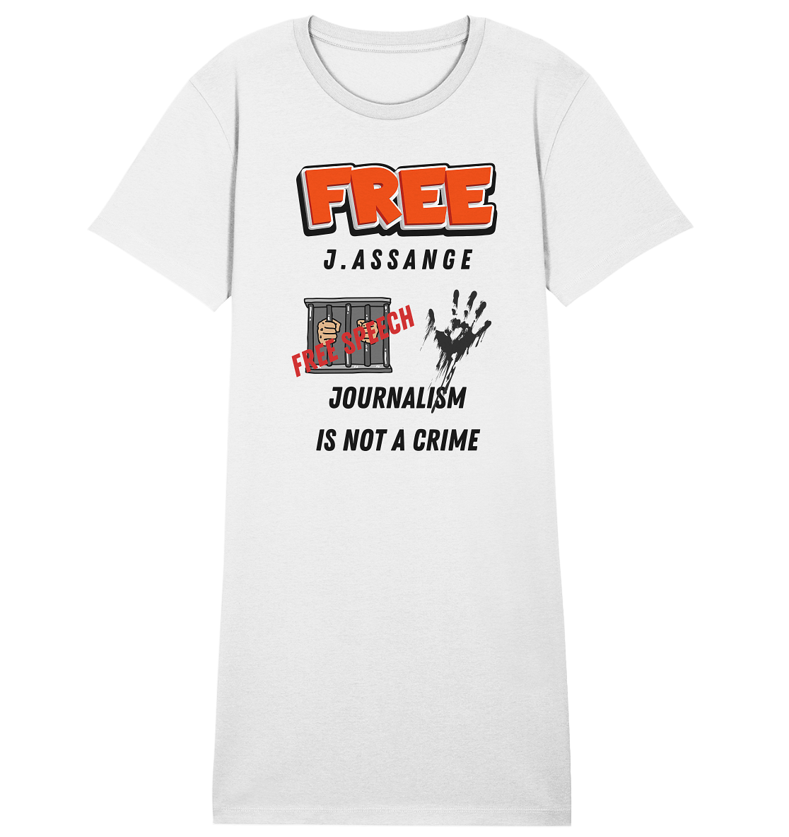 FREE J.ASSANGE - JOURNALISM IS NOT A CRIME # FREE SPEECH (2 GRAFIKEN) - Ladies Collection 21% Rabatt bis zum Halving 2024) - Ladies Organic Shirt Dress