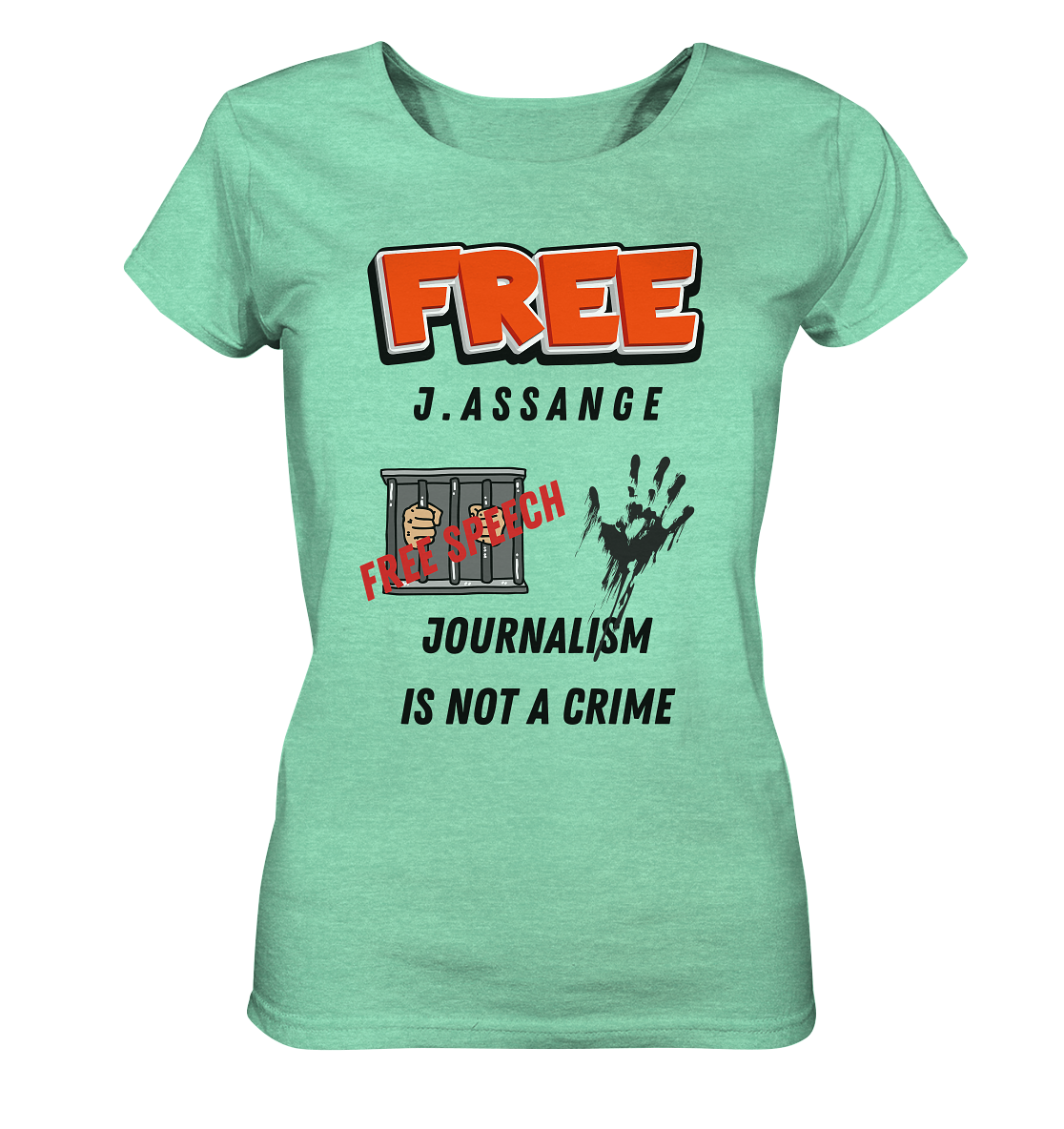 FREE J.ASSANGE - JOURNALISM IS NOT A CRIME # FREE SPEECH (2 GRAFIKEN) - Ladies Collection 21% Rabatt bis zum Halving 2024) - Ladies Organic Shirt (meliert)