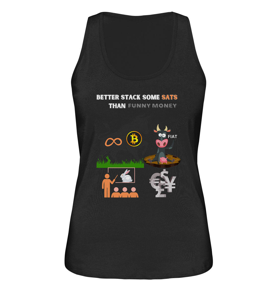 BETTER STACK SOME SATS THAN FUNNY MONEY - BTC BULLE, unendlich, Kaninchenbau-Schule,... - LADIES COLLECTION 21% automat. Rabatt bis zum Halving 2024 - Ladies Organic Tank-Top