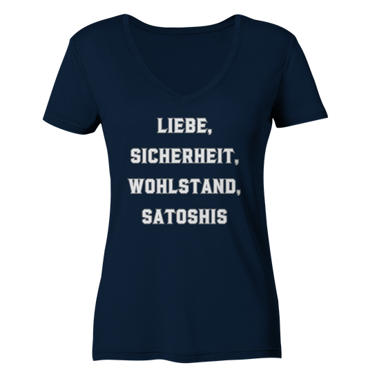 LIEBE, SICHERHEIT, WOHLSTAND, SATOSHIS - Ladies Collection  - Ladies Organic V-Neck Shirt