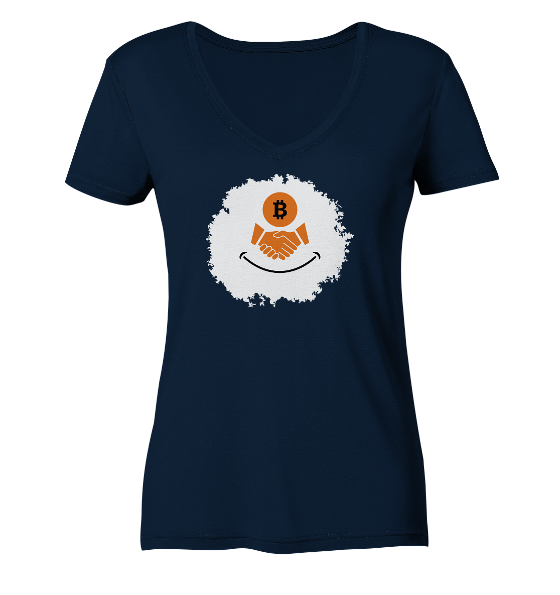 Smiley Bitcoin handshake - (Ladies Collection 21% Rabatt bis zum Halving 2024) - Ladies Organic V-Neck Shirt