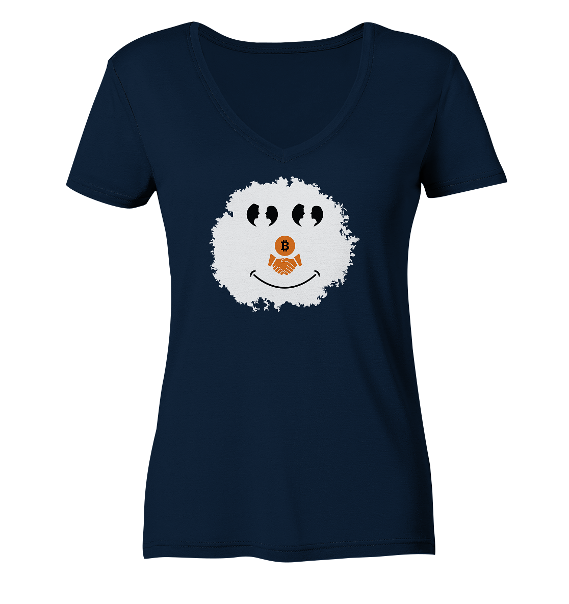 Smiley Augen Gespräch Bitcoin handshake - (Ladies Collection 21% Rabatt bis zum Halving 2024) - Ladies Organic V-Neck Shirt