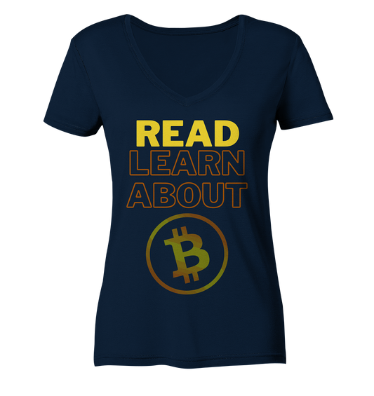 READ - LEARN ABOUT BITCOIN - Ladies Collection - Ladies Organic V-Neck Shirt