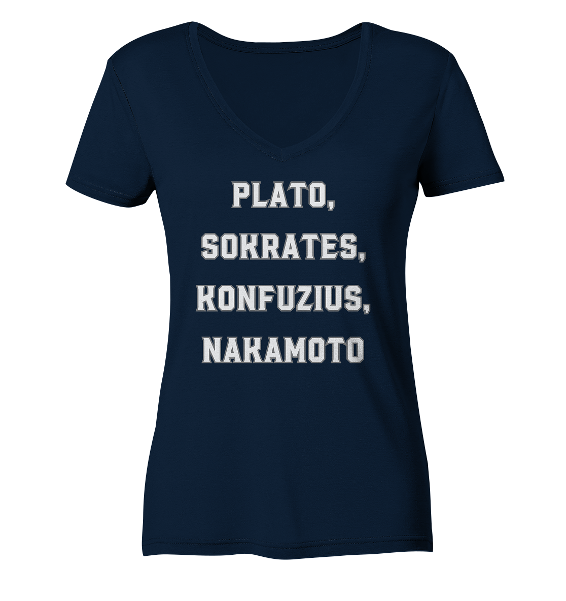 PLATO, SOKRATES, KONFUZIUS, NAKAMOTO - Ladies Collection - Ladies Organic V-Neck Shirt