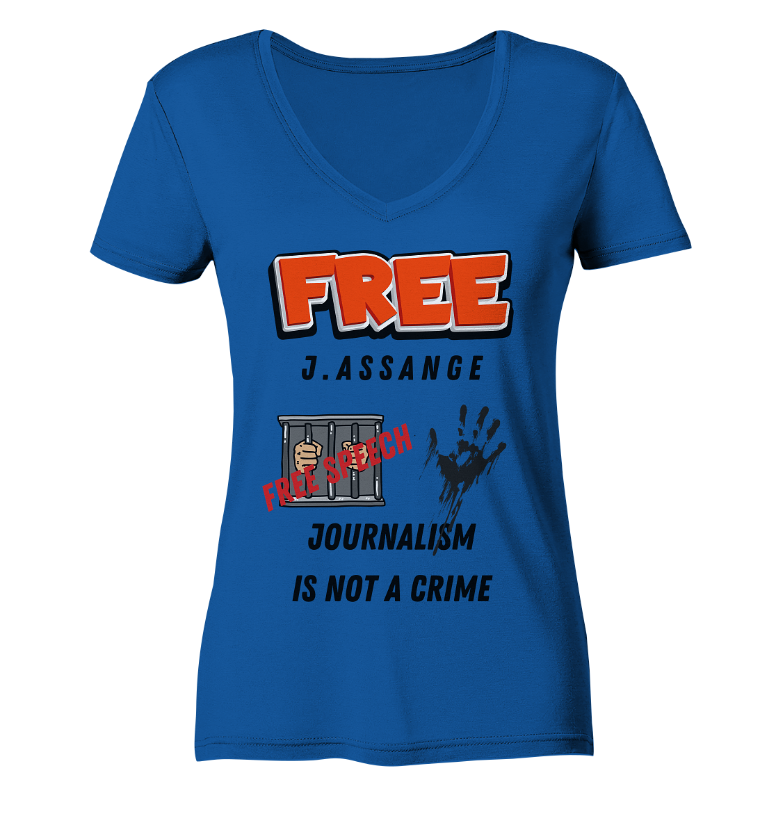 FREE J.ASSANGE - JOURNALISM IS NOT A CRIME # FREE SPEECH (2 GRAFIKEN) - Ladies Collection 21% Rabatt bis zum Halving 2024) - Ladies Organic V-Neck Shirt