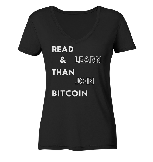 READ & LEARN THAN JOIN BITCOIN - Ladies Collection - Ladies Organic V-Neck Shirt