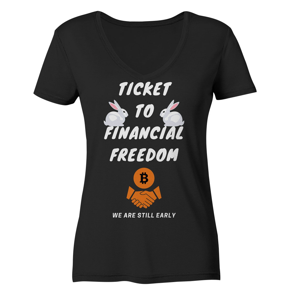 TICKET TO FINANCIAL FREEDOM - rabbit version (Ladies Collection 21% Rabatt bis zum Halving 2024) - Ladies Organic V-Neck Shirt