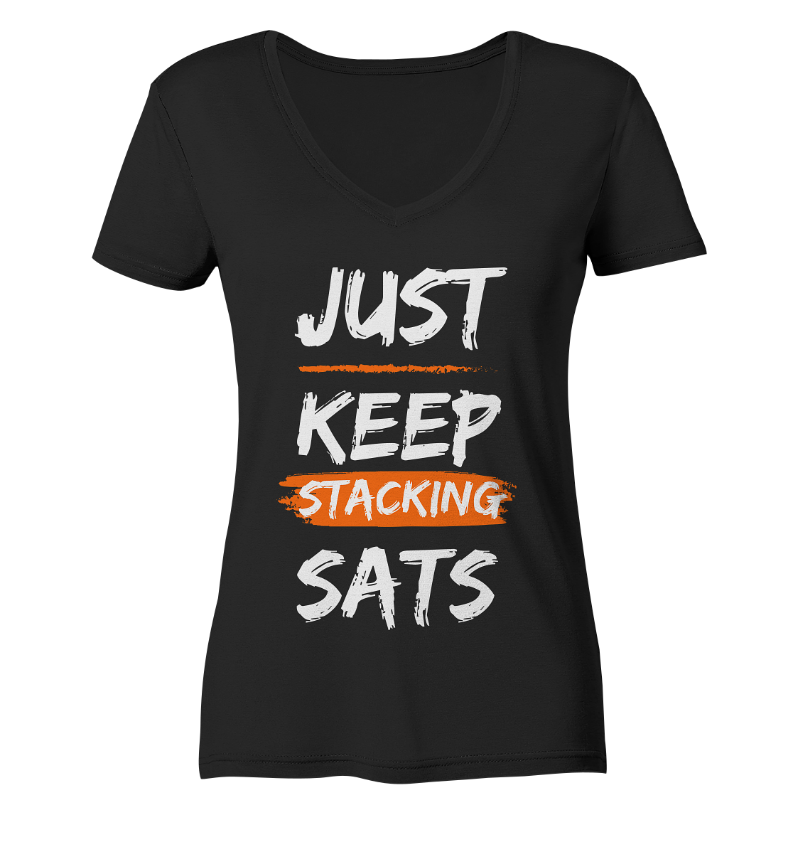 JUST KEEP STACKING SATS - LADIES COLLECTION 21% automat. Rabatt bis zum Halving 2024   - Ladies Organic V-Neck Shirt