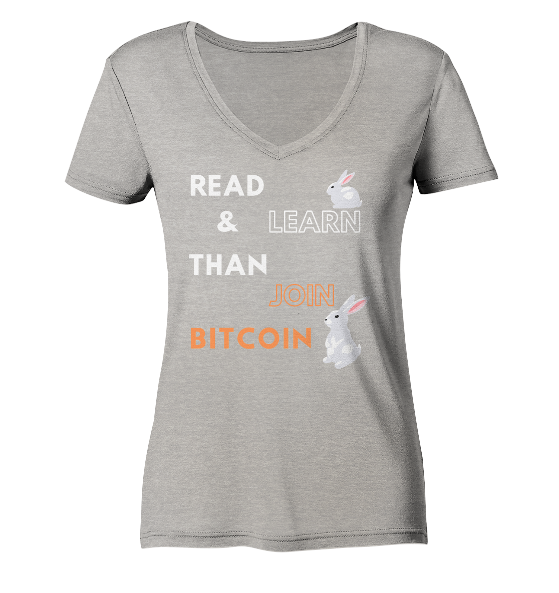 READ & LEARN THAN JOIN BITCOIN - white/orange Bunny Version - Ladies Collection - Ladies Organic V-Neck Shirt