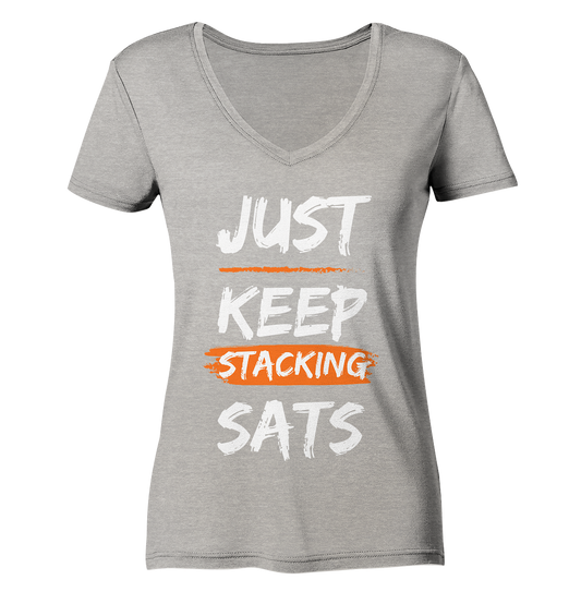 JUST KEEP STACKING SATS - LADIES COLLECTION 21% automat. Rabatt bis zum Halving 2024   - Ladies Organic V-Neck Shirt