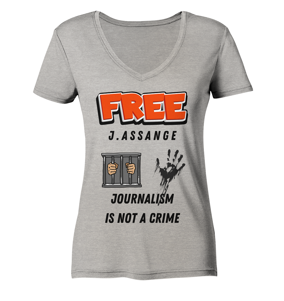 FREE J. ASSANGE - JOURNALISM IS NOT CRIME (2 Grafiken) - Ladies Collection 21% Rabatt bis zum Halving 2024) - Ladies Organic V-Neck Shirt