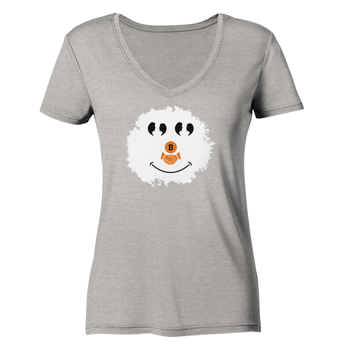 Smiley Augen Gespräch Bitcoin handshake - (Ladies Collection 21% Rabatt bis zum Halving 2024) - Ladies Organic V-Neck Shirt